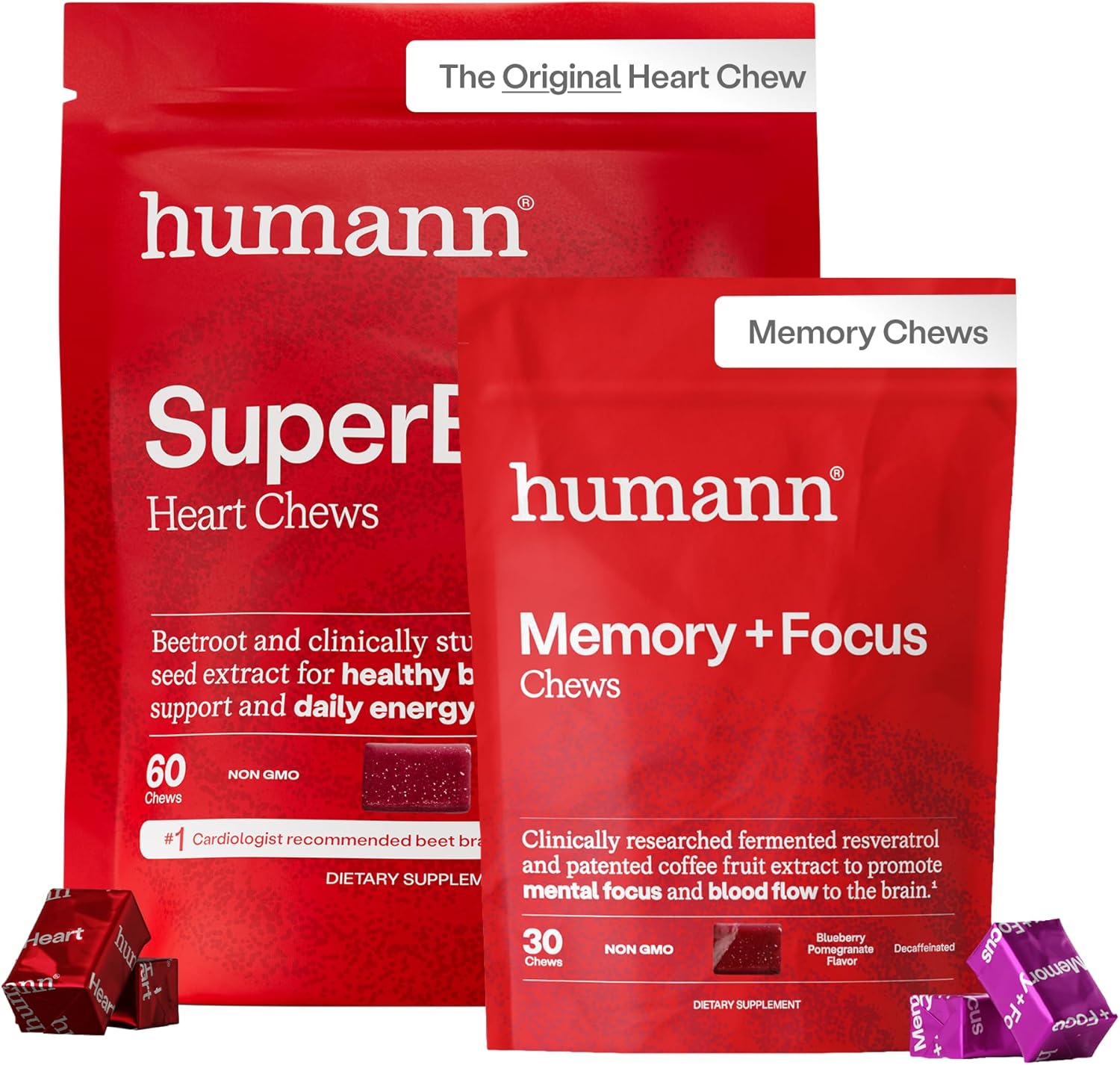 Humann SuperBeets Heart Chews & Memory + Focus Chews, with Beet Root Powder and clinically Studied nootropics, Nitric Oxide Support, Mental Alertness, 90 Count - Image 1