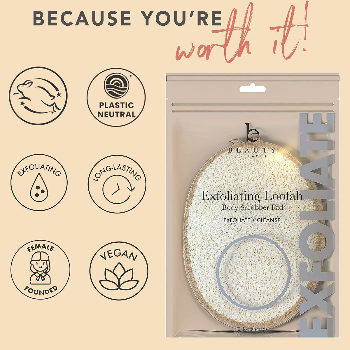 Beauty by Earth loofah sponge pack of 2 displayed together