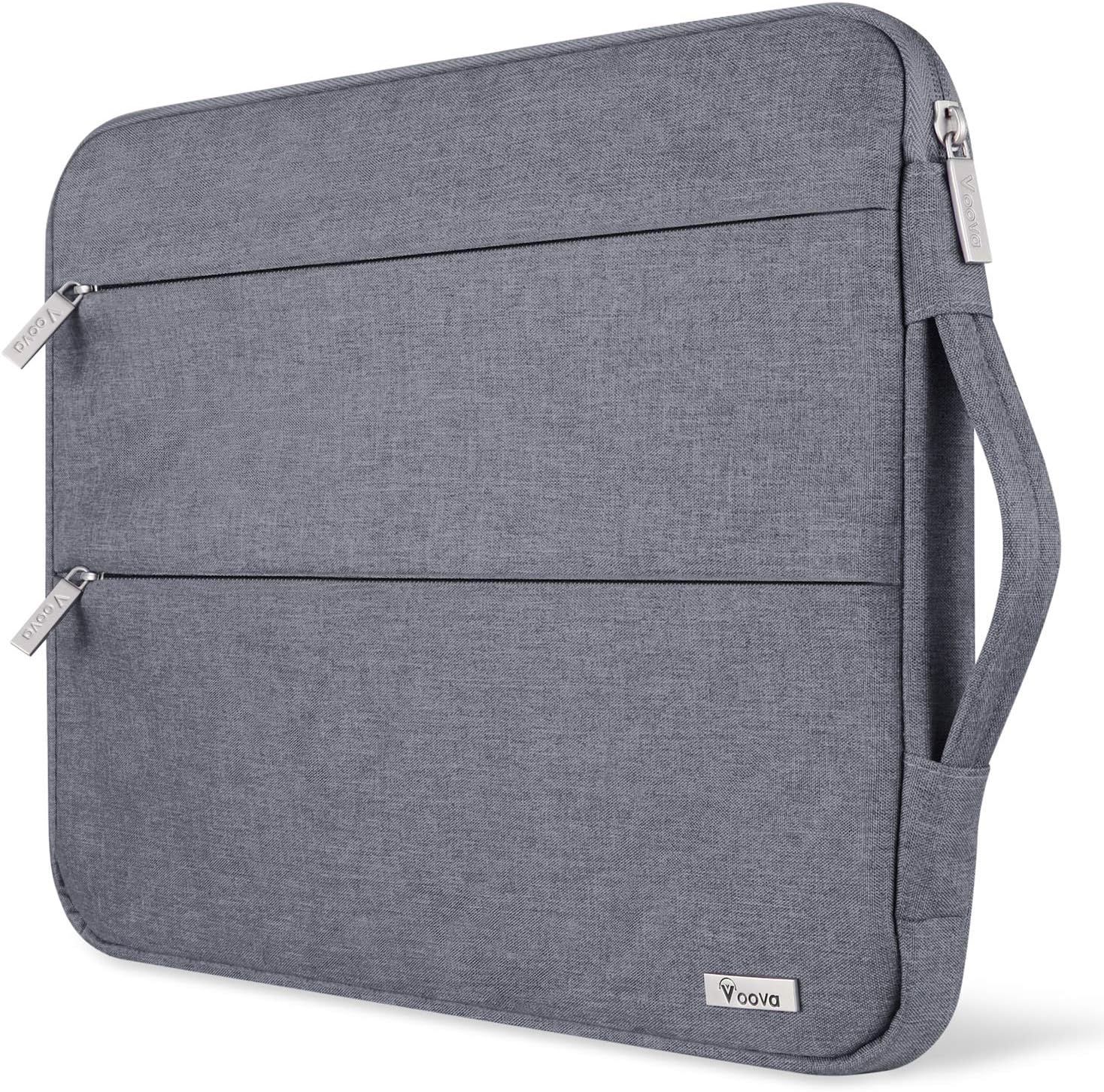 Voova laptop sleeve case grey front view showing sleek waterproof exterior and zipped pockets