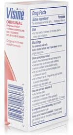 Visine Original Redness Relief Eye Drops bottle next to carton