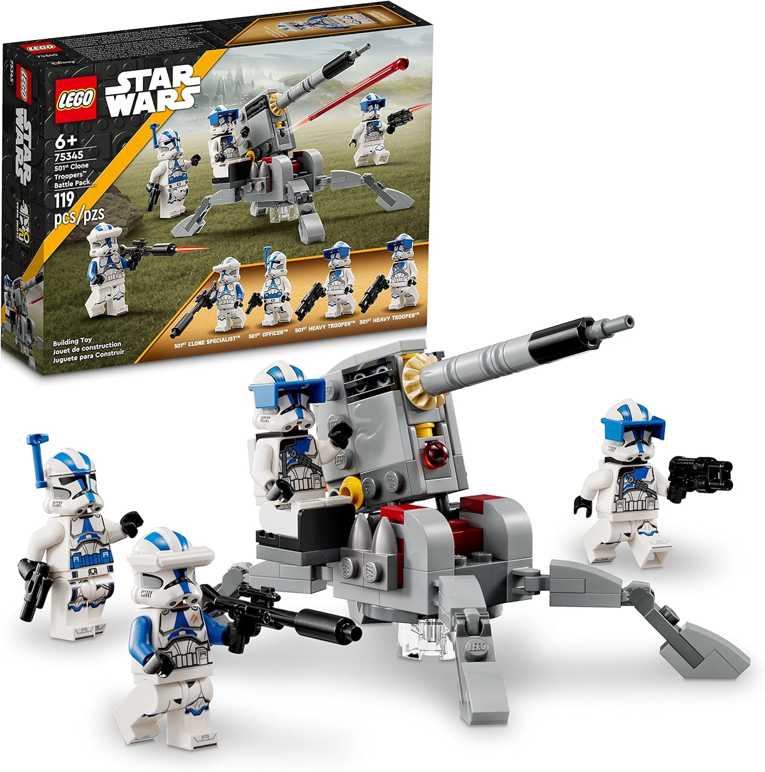 Lego Star Wars 501st Clone Troopers Battle Pack front view showing minifigures and cannon