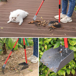 Weather resistant outdoor pet cleanup tool standing upright via storage clips.