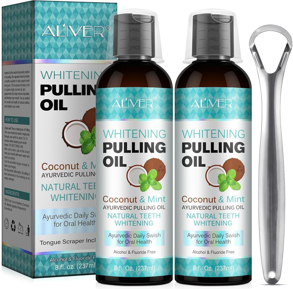 TRCSNCGP coconut oil pulling kit 2 pack with tongue scraper