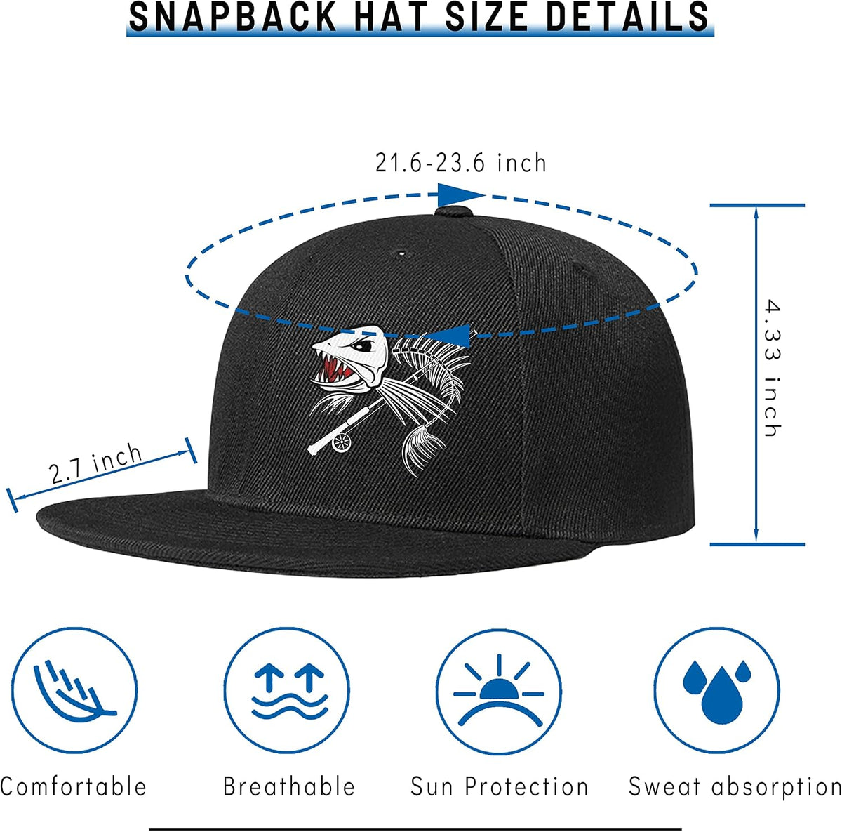 Tijeyi black snapback flat bill hat side profile view