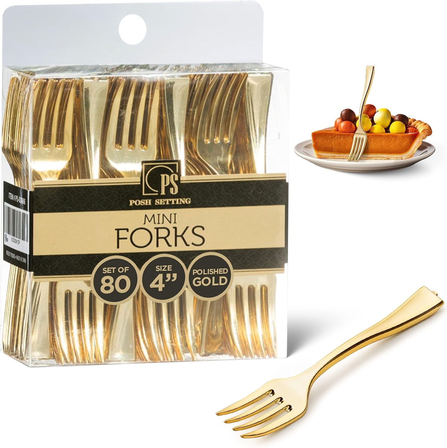 Posh Setting gold plastic mini forks 80 pack front view for catering