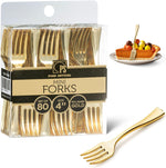 Posh Setting gold plastic mini forks 80 pack front view for catering
