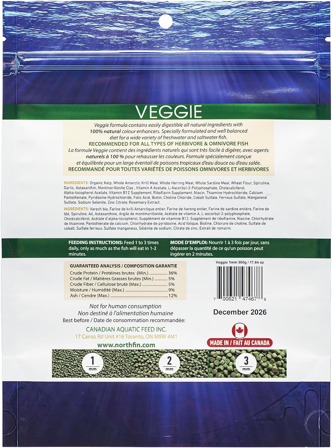 Northfin slow-sinking pellets 1mm container label