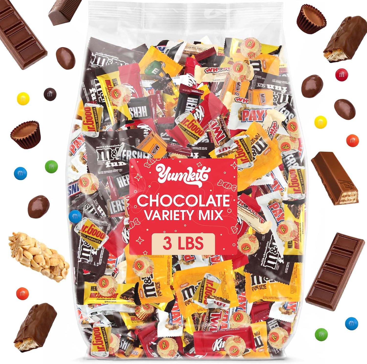 Yumkit bulk chocolate variety pack front view of three pound bag