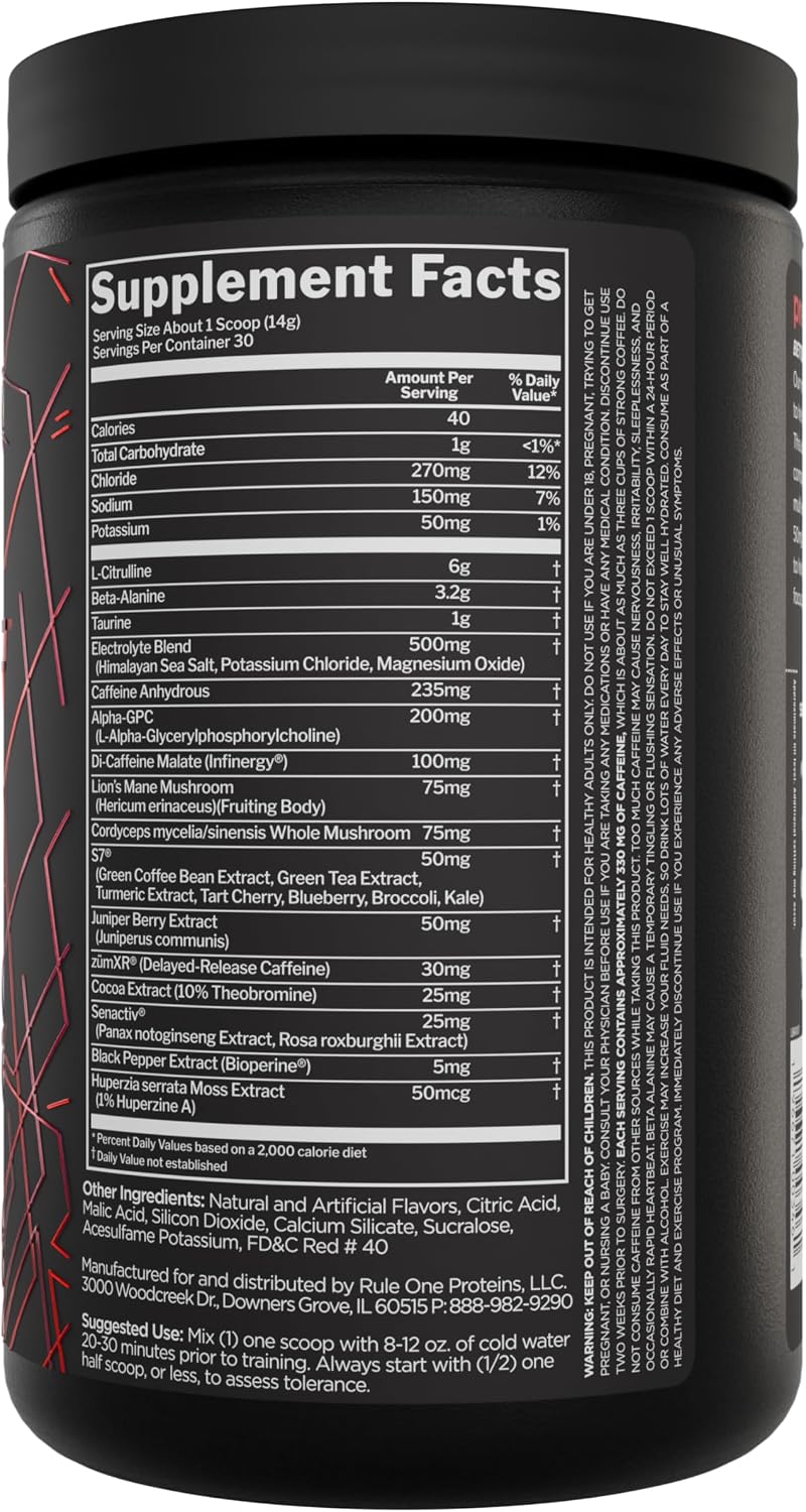 Rule 1 preLIFT Fruit Punch supplement facts nutritional panel label