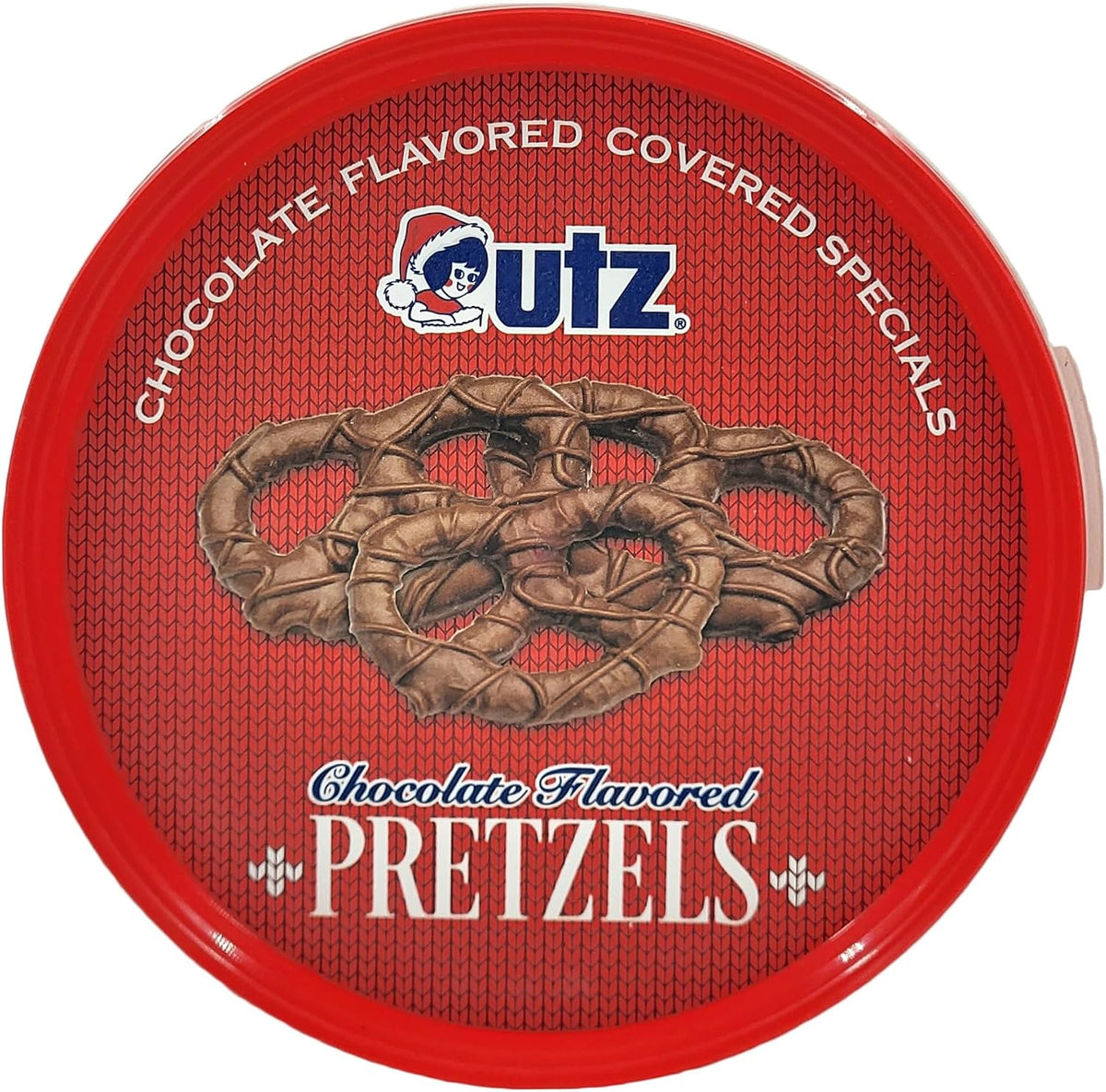 Festive chocolate covered pretzel snack barrel