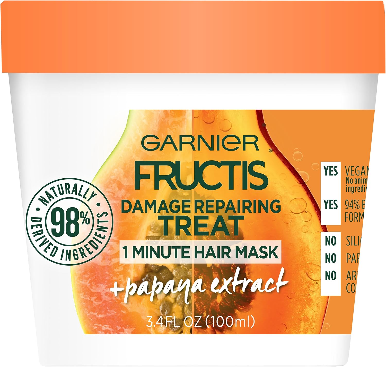 Hair Food Garnier Fructis Damage Repairing Treat 1 Minute Hair Mask front view tub