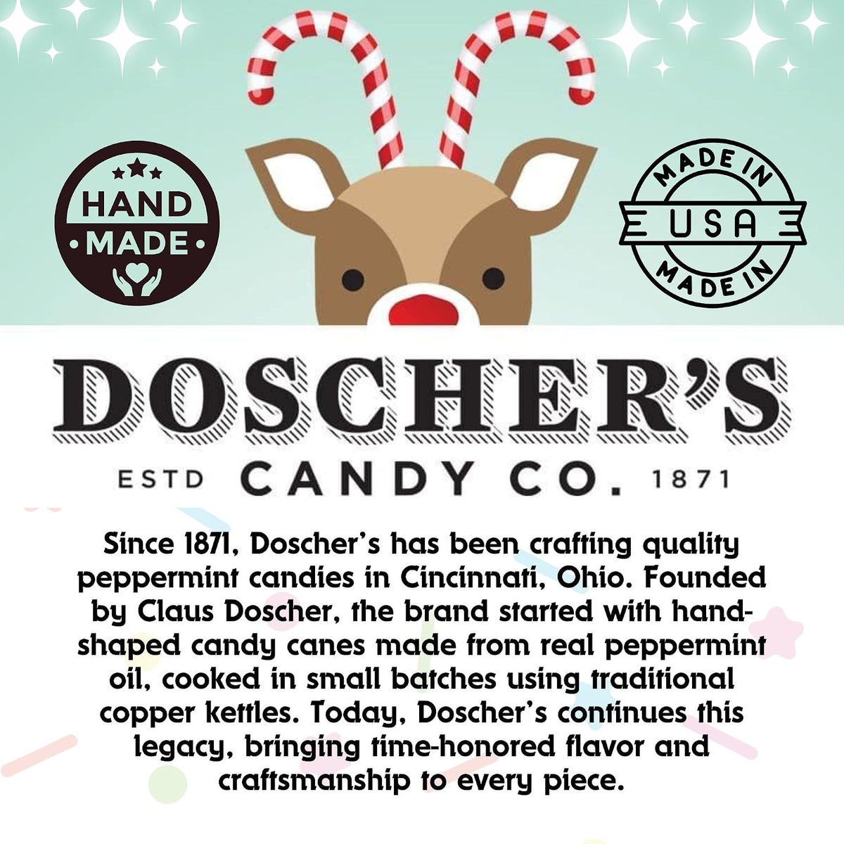 Doscher's gluten free kosher peppermint candy canes ingredient statement panel view.