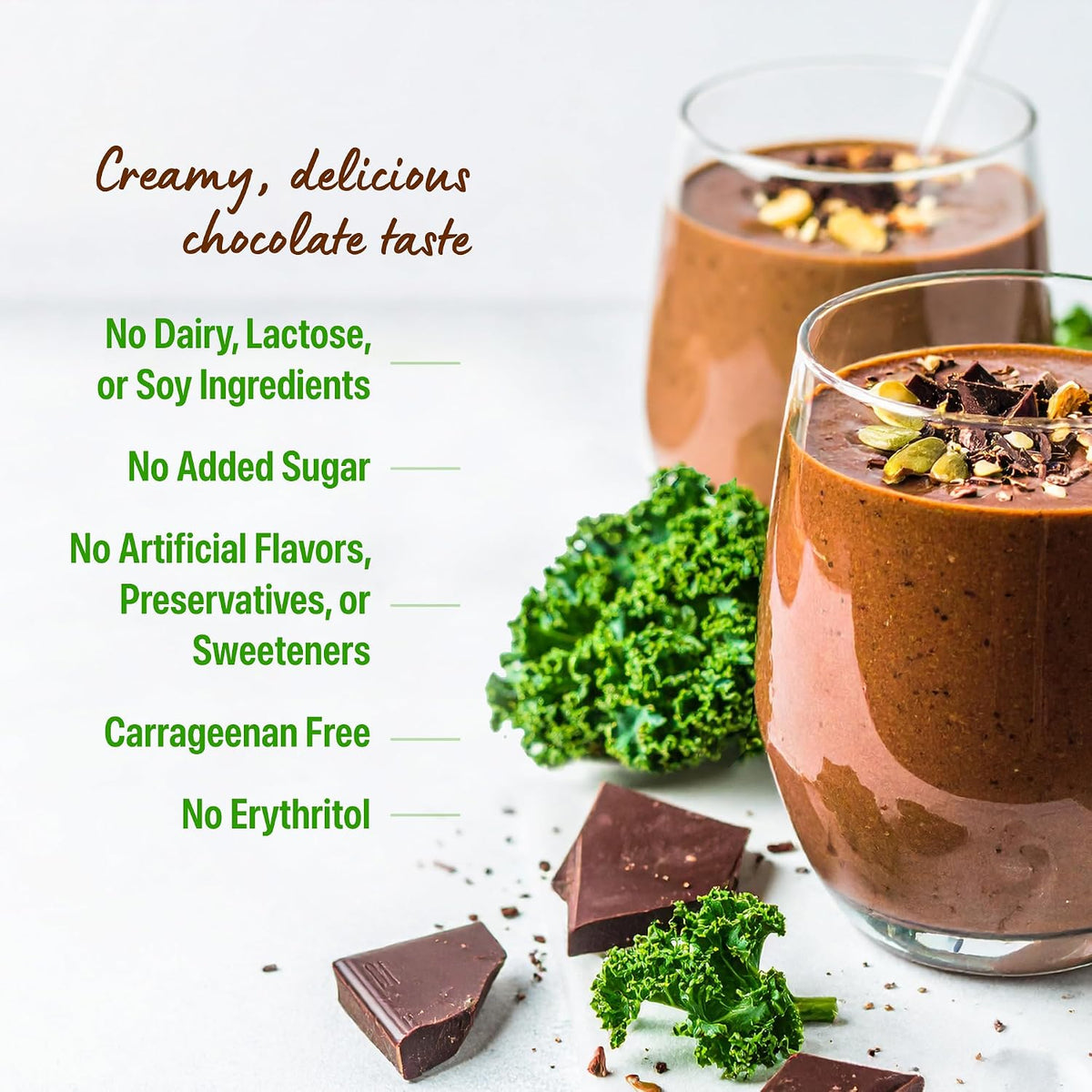 Orgain Organic Vegan Protein Powder + Greens, Creamy Chocolate Fudge - 21g Plant Based Protein, Gluten Free, Dairy & Lactose Free, Soy Free, No Sugar Added, Iron & Prebiotics for Gut Health - 1.94lb - Image 4