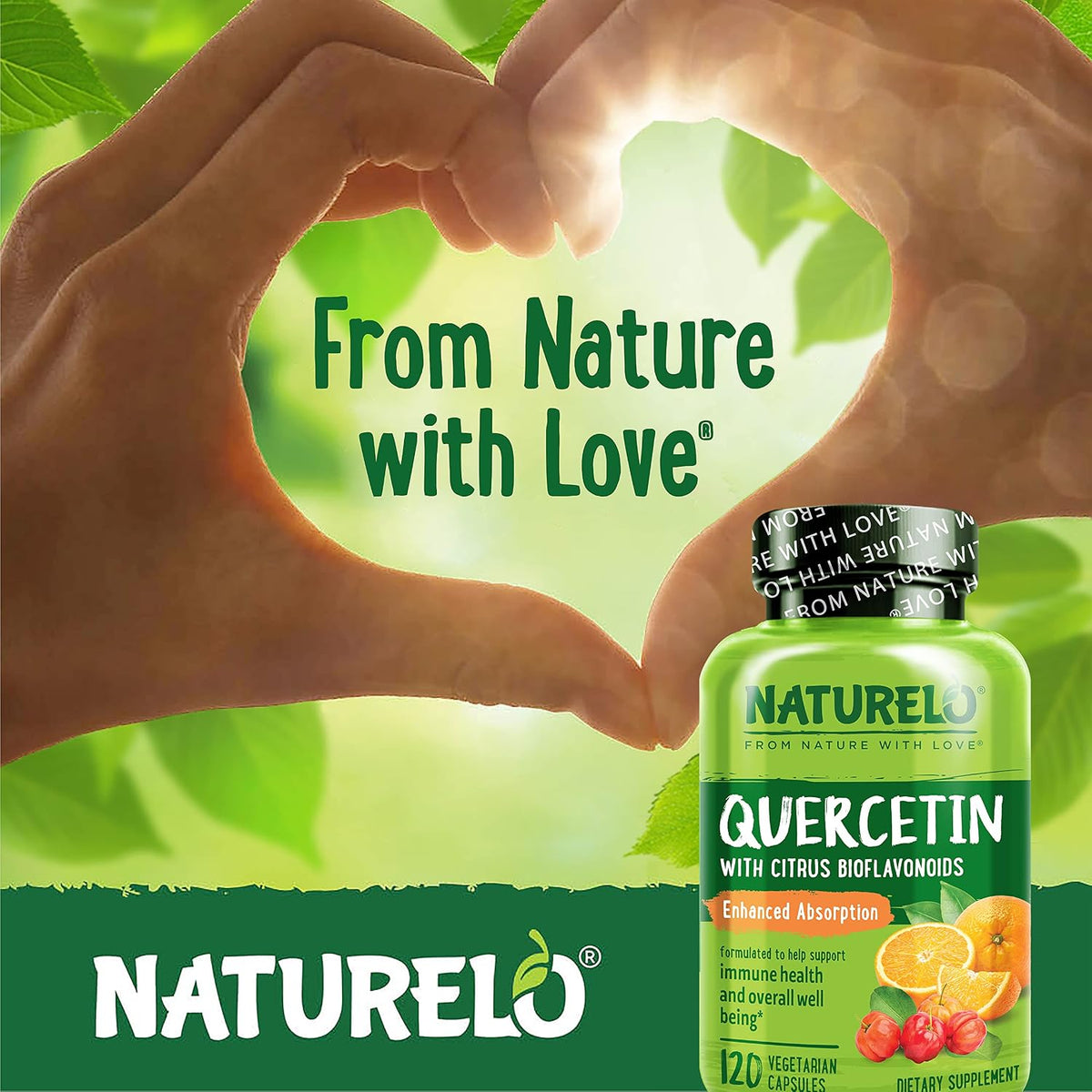 NATURELO Quercetin enhanced absorption formula bottle layout