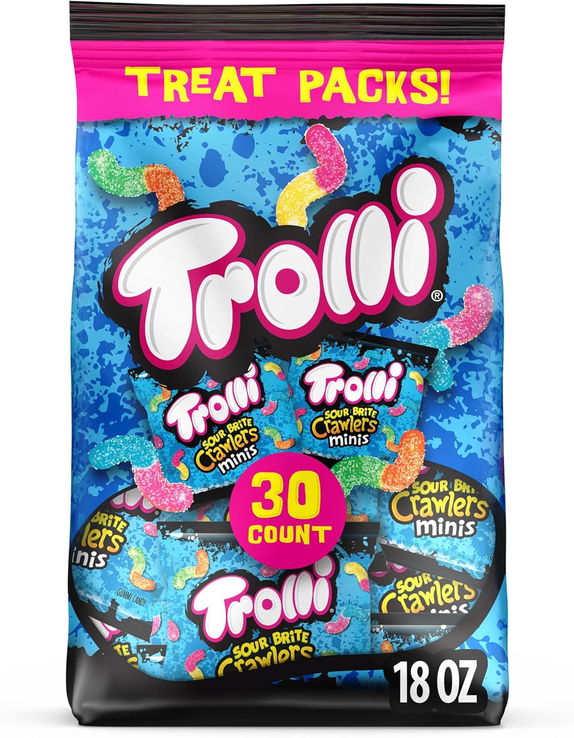 Trolli Mini Sour Brite Crawlers Candy, Cherry-Lemon, Strawberry-Grape & Orange-Lime, Sweet and Sour, Gummy Worms, 18 oz (30 ct) - Image 11