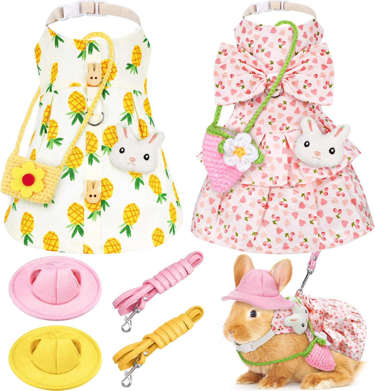 Weewooday Petjoy rabbit clothes set with pineapple and cherry patterns