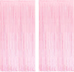 BRAVESHINE pastel pink foil fringe curtains backdrop front view for photo booth setup