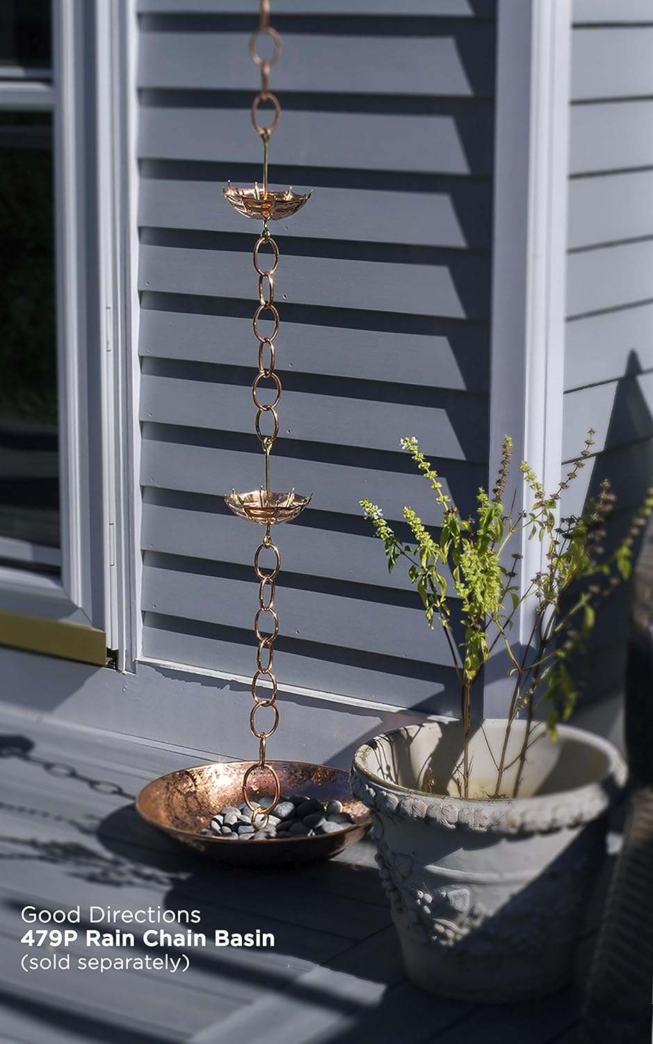 Good Directions copper rain chain cascading water demonstration
