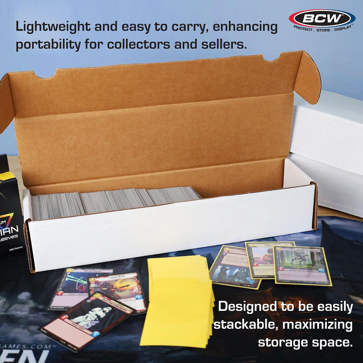 BCW storage box with tuck top lid open