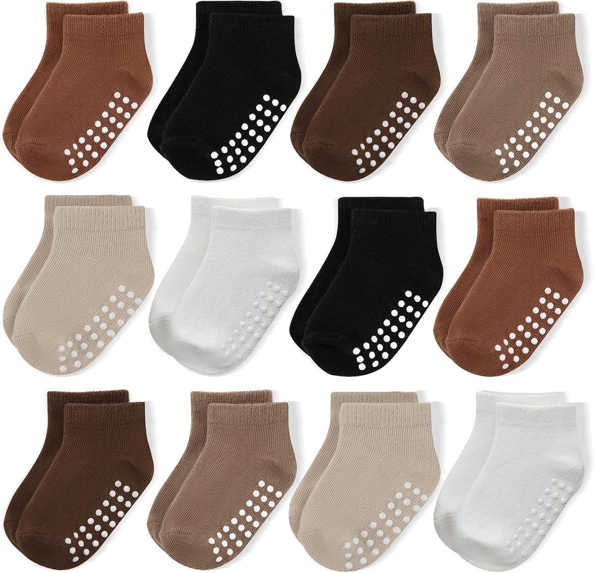 JAKIDAR 12 Pair Baby Toddler Socks Non-Slip Grip Cotton Ankle Socks for Boys Girls Non Skid Soles for Infants Kids - Image 9