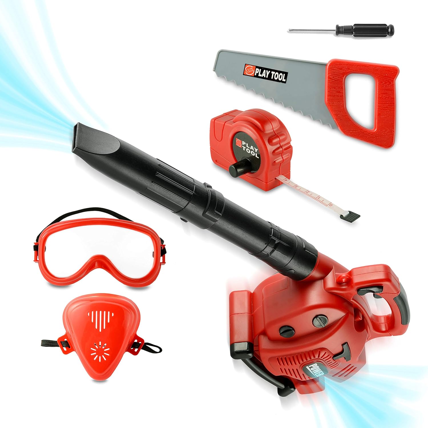 Toy Choi's kids leaf blower toy set front view for pretend play gardening.