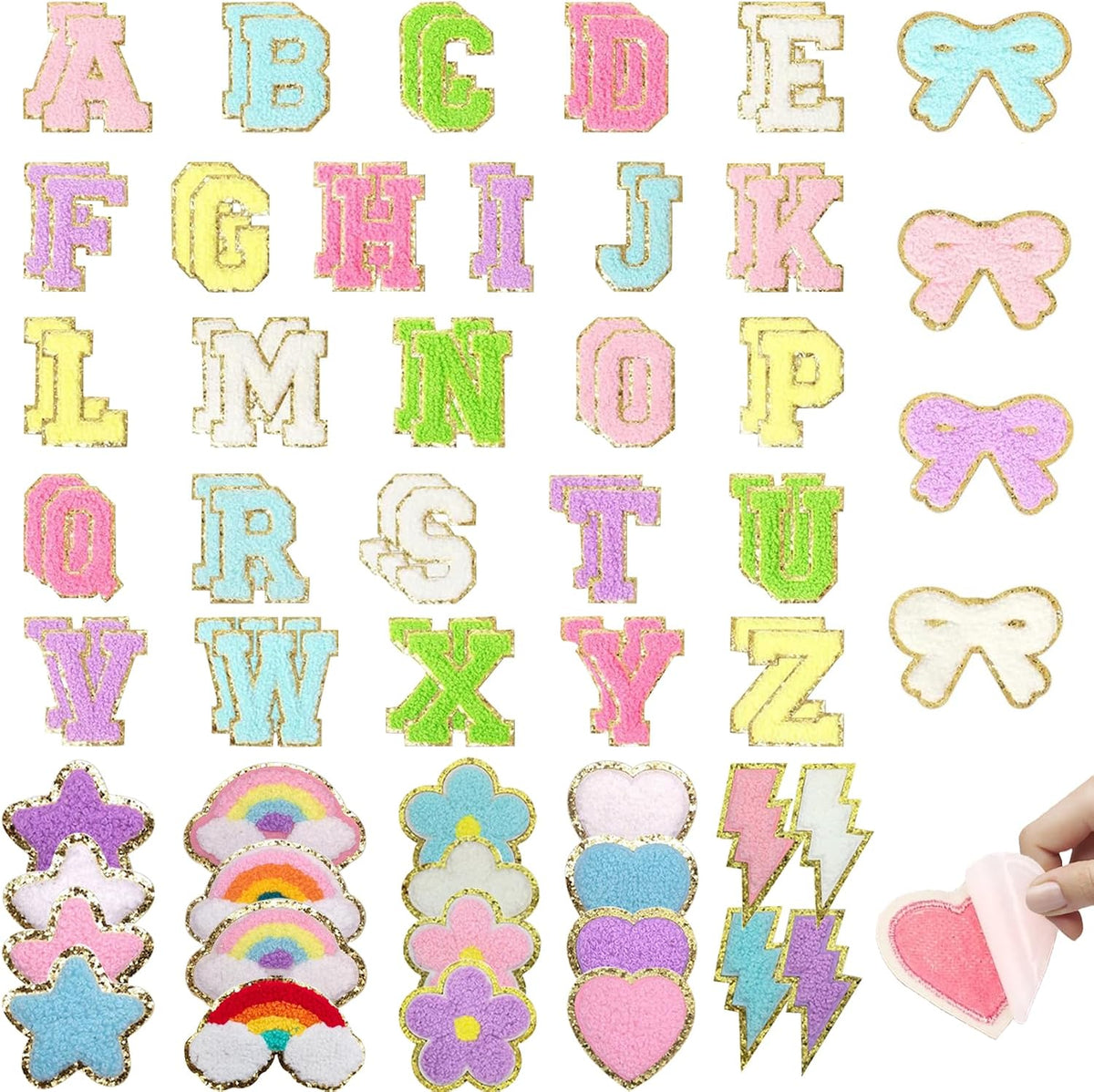 BoAn chenille patches front view showing full alphabet set