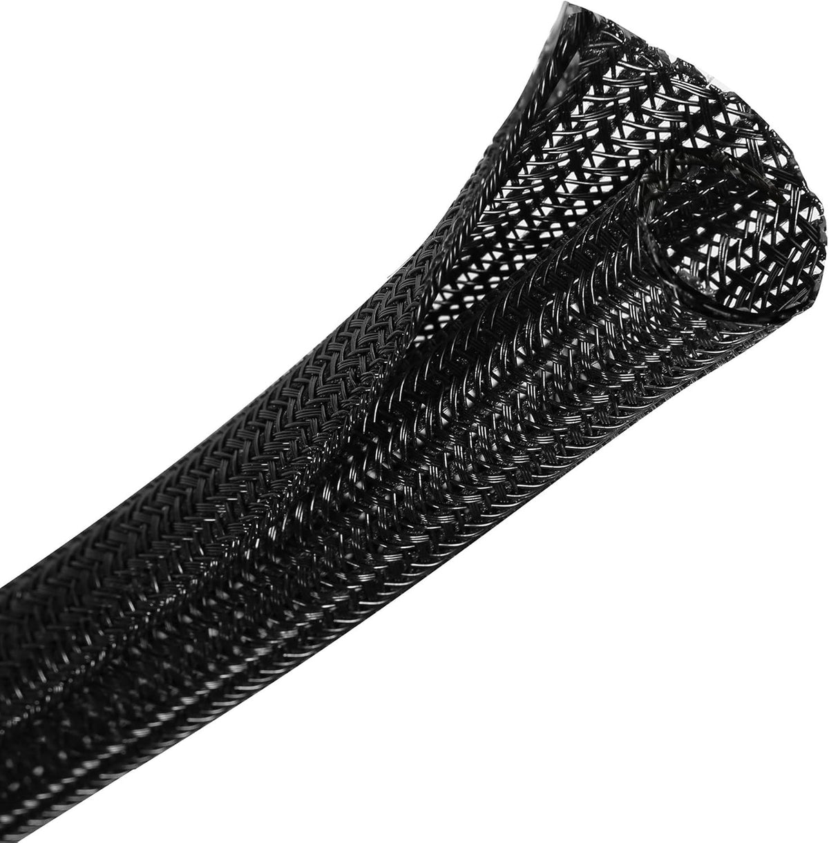 CrocSee Braided Cable Management Sleeve front view package showcasing the premium black self wrapping split wire loom structure.