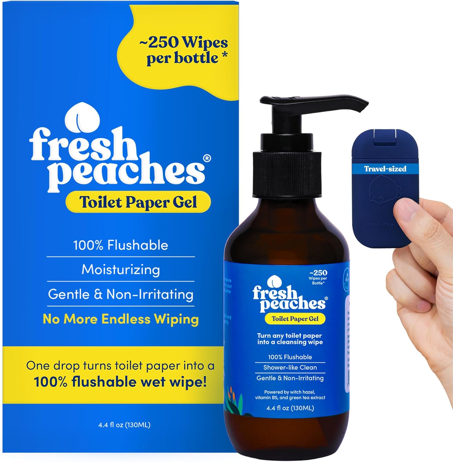 Fresh Peaches Toilet Paper Gel Starter Set front view for eco-friendly hygiene.