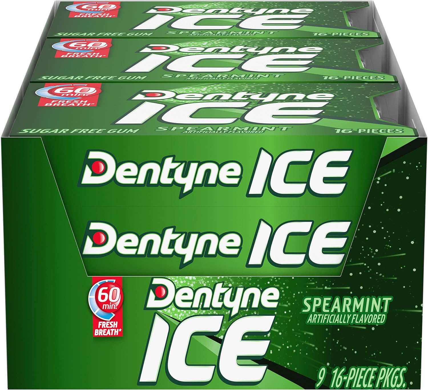 Dentyne Ice Spearmint Sugar-Free Chewing Gum front view box packaging