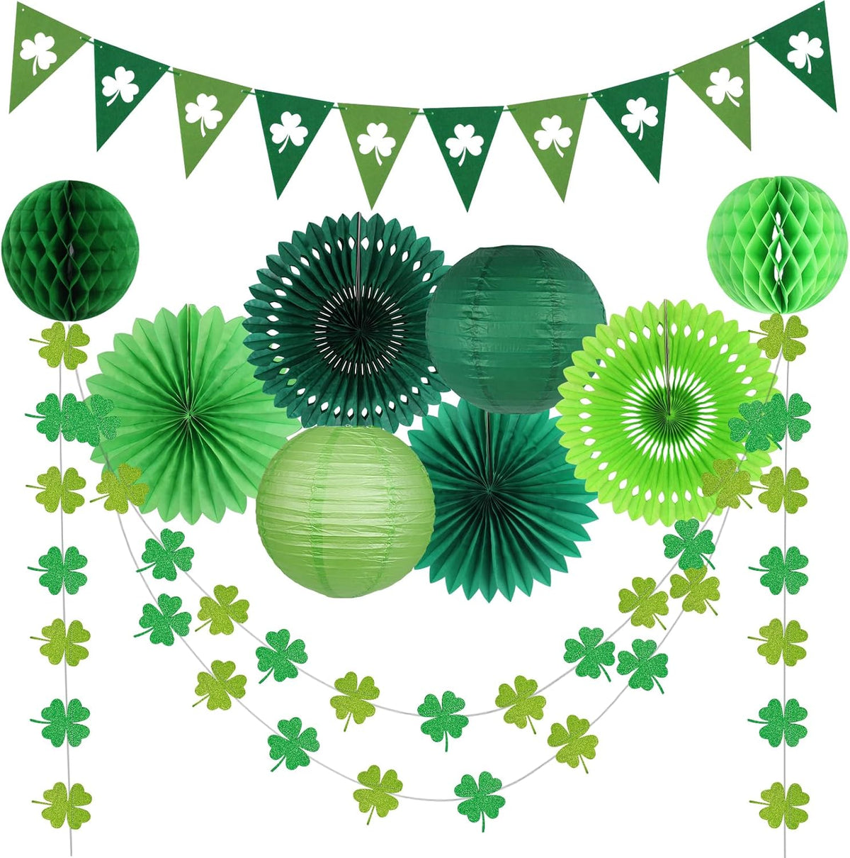 Zilue Saint Patricks Day Decorations full green party supplies kit front view
