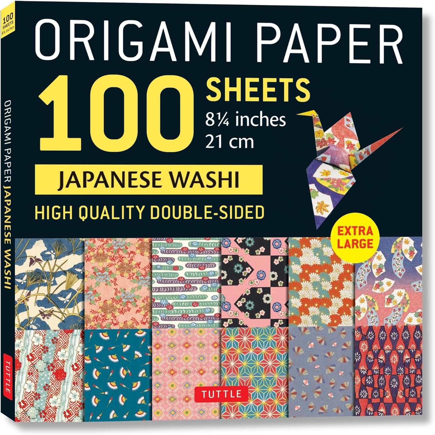 Origami Paper 100 sheets Japanese Washi 8 1/4" (21 cm): Extra Large Double-Sided Origami Sheets Printed with 12 Different Designs (Instructions for 5 Projects Included) - Image 1
