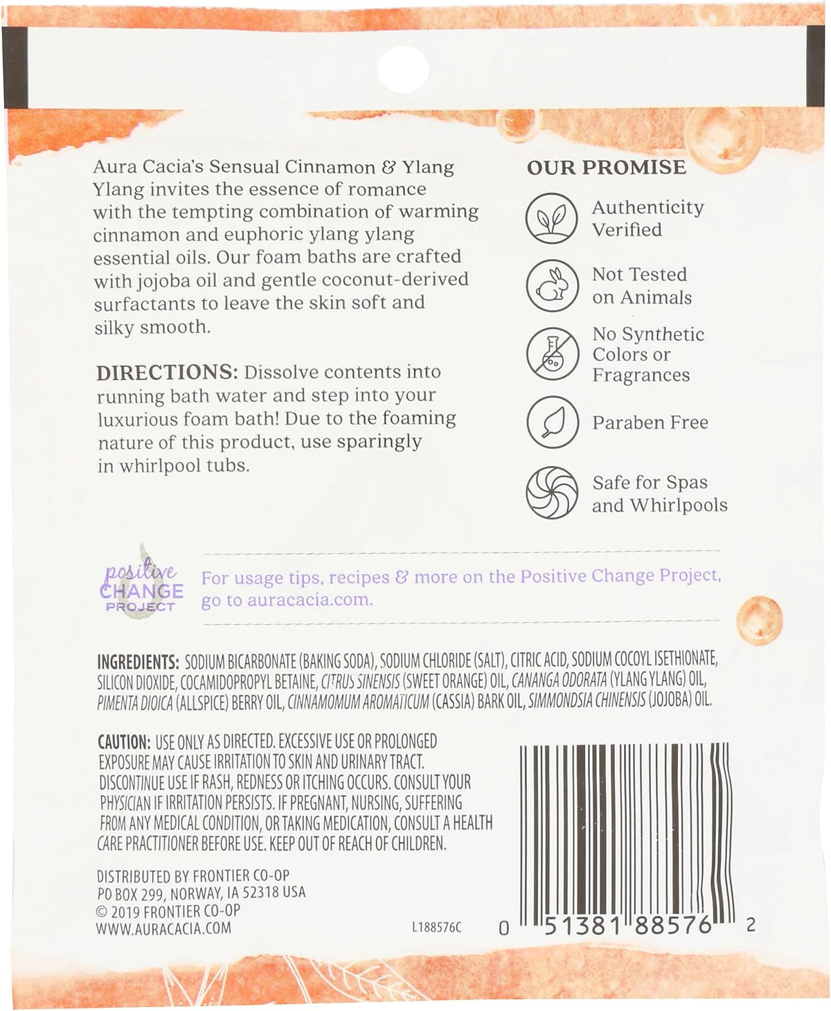 Aura Cacia 2.5 ounce single use pouch back label details