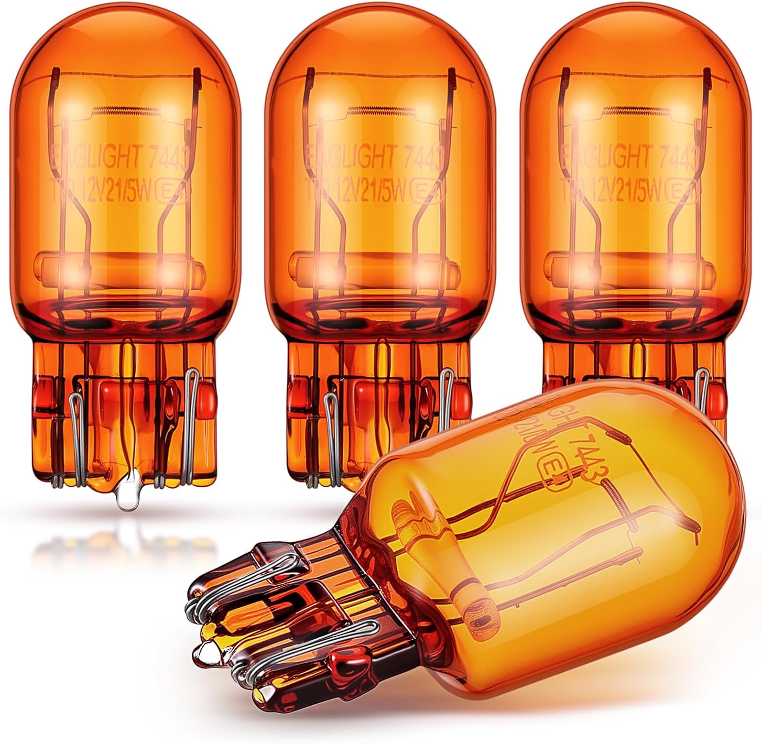 Kittmip 4 pack 7444NA automotive bulbs front view showing the amber quartz glass design