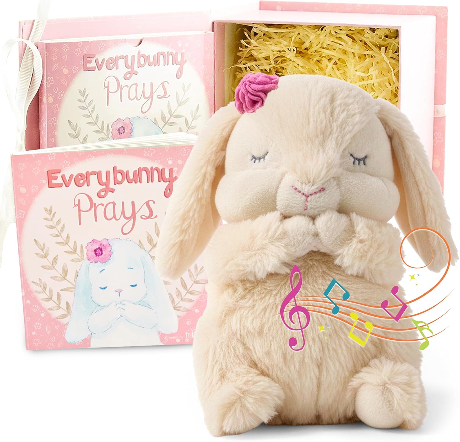 Tickle And Main Everybunny Prays pink plush toy front view