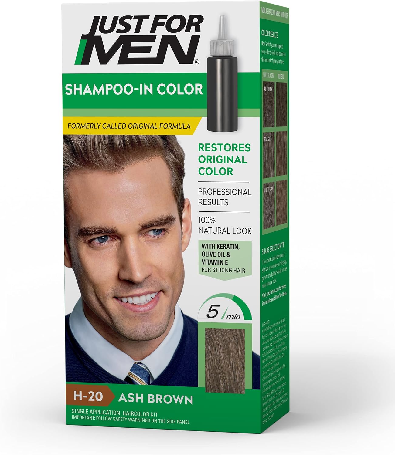 Just For Men Shampoo-In Color Ash Brown H-20 front view packaging