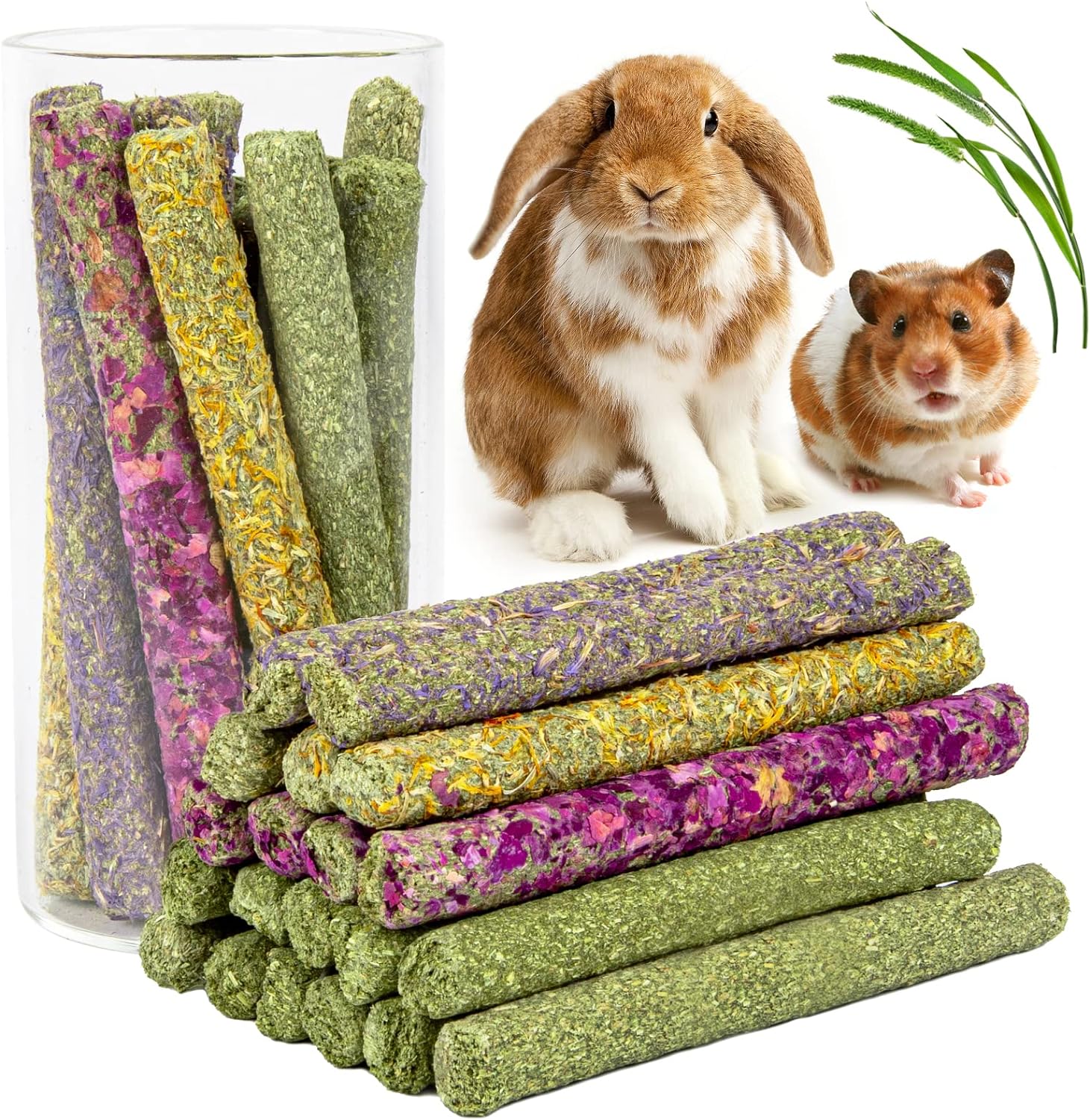 Sofier Timothy Hay Sticks 320 Grams front packaging view showing variety flavors for small pets.