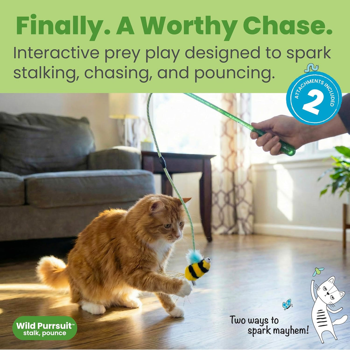 Catstages cat toy wand with glow in the dark moth attachment