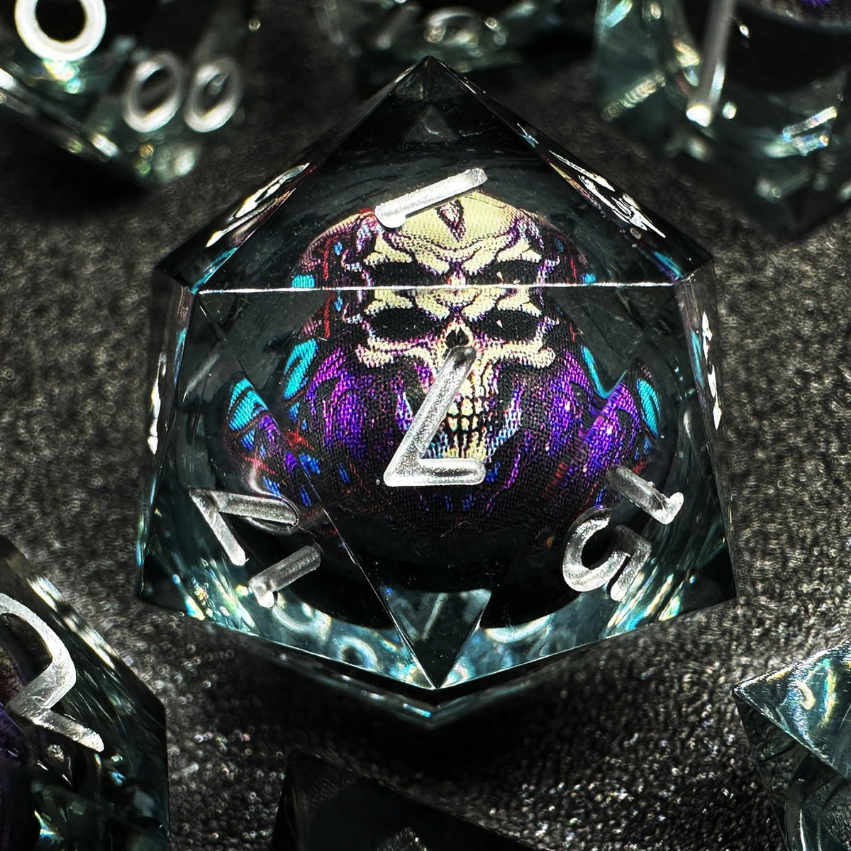 HAOMEJA Resin Dragon Eye DND Dice Set D&D 7 Pcs Resin Sharp Edge Role Playing Dice with Dragon Eye Dice Bag,Polyhedral Dungeons and Dragons Dice D20 D12 D10 D100 D8 D6 D4 (Black & Eye Purple) - Image 11