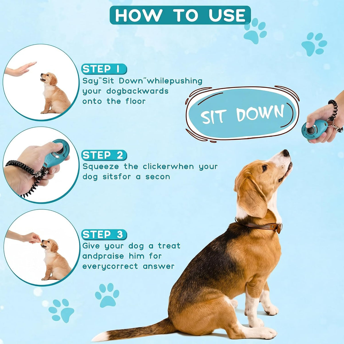 Portable dog clicker for potty training and behavior correction