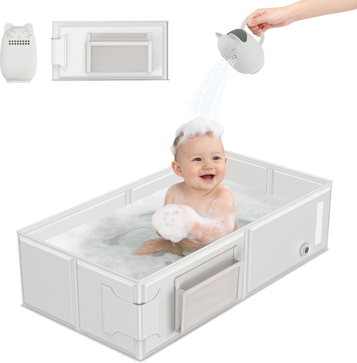YomauiYee portable baby bathtub front view with cat rinser
