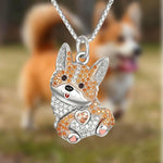 Cute cartoon dog pendant necklace with orange and white crystals