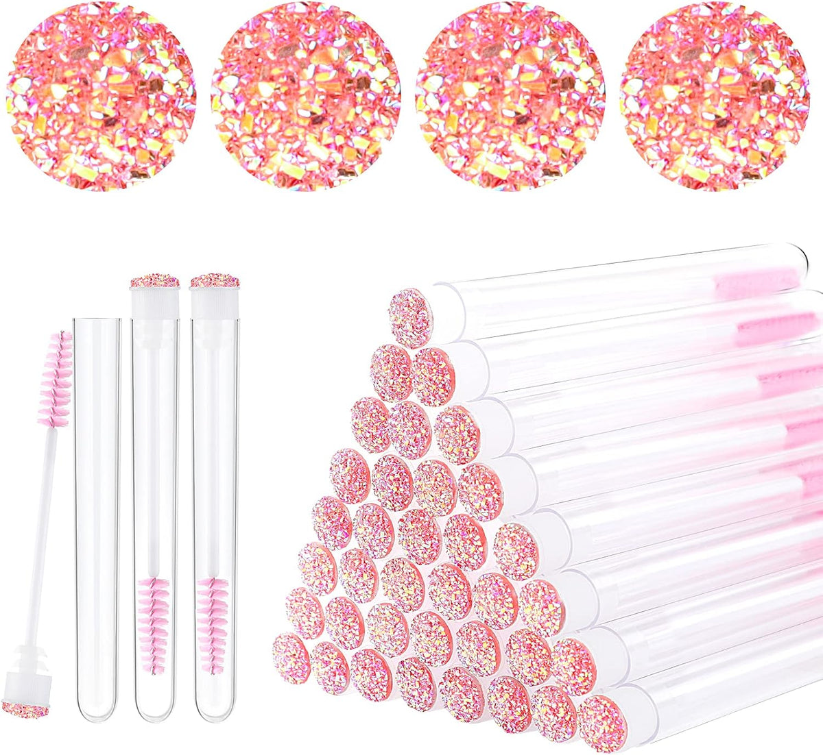 Dming 50-Piece Disposable Mascara Brushes - Eyelash Brushes, Diamond Mascara Wands with Tube, Makeup Tool, Lash Spoolies, Sanitary Brushes, Lash Extension Supplies (Tube Star D Pink 50) - Image 10