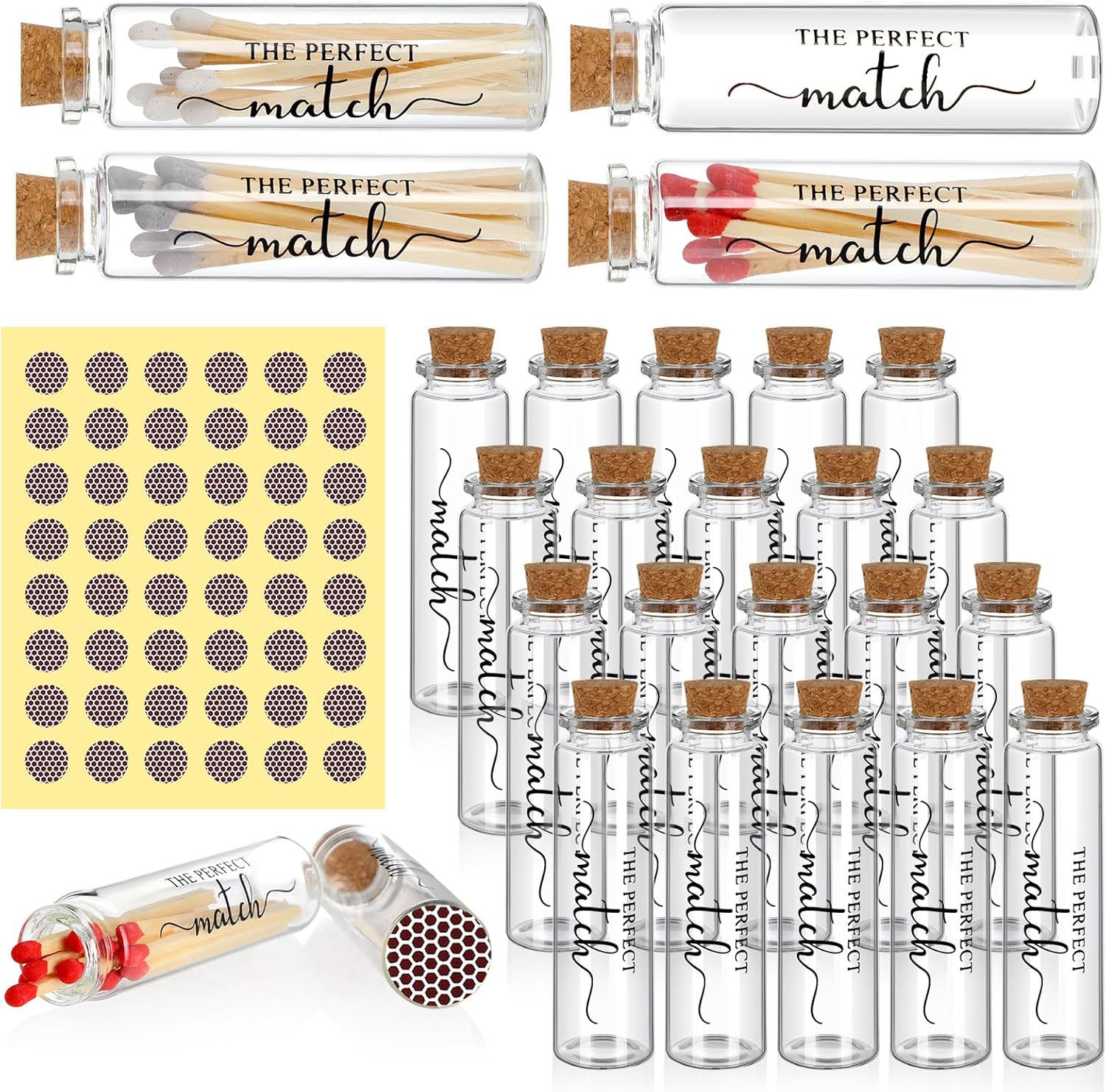 Chuangdi empty glass match jars with cork tops front view pack for wedding favors.
