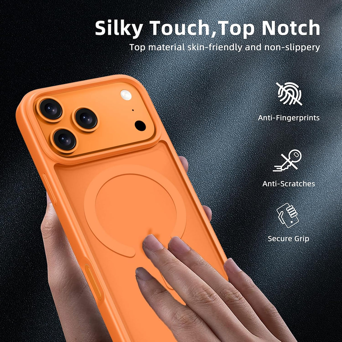 X-level MagSafe case back perspective showing matte orange finish