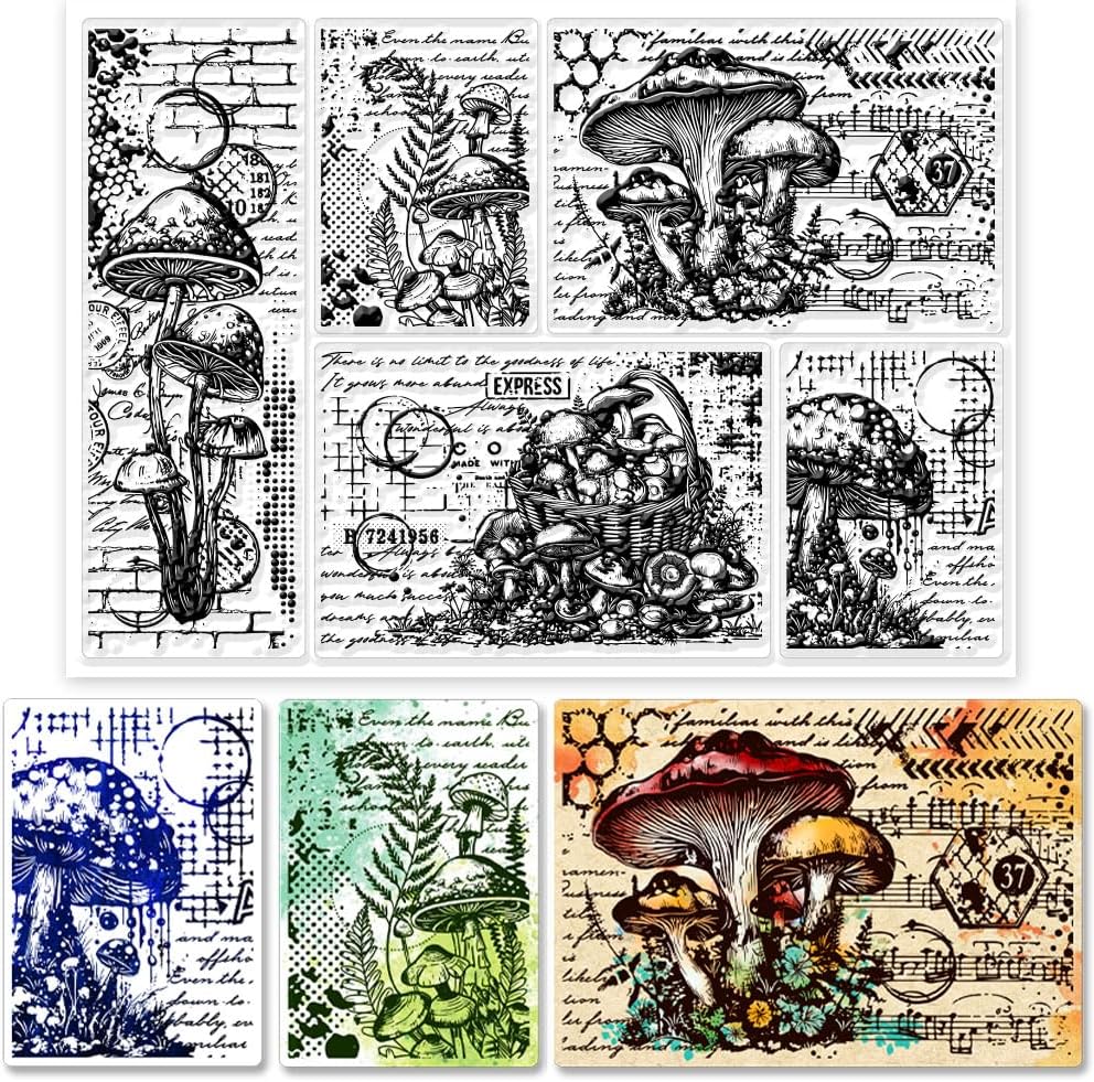 GLOBLELAND vintage mushroom clear stamp front view sheet