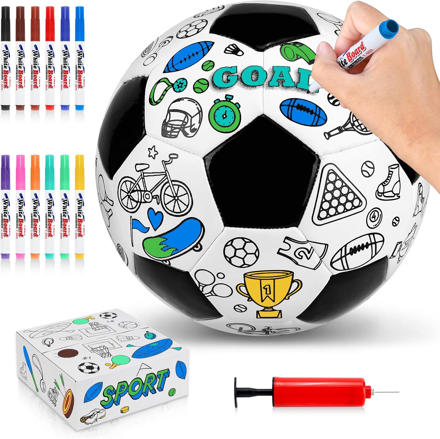 OKWUYiK color your own soccer ball kit front view with markers and pump