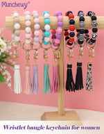 Munchewy elastic beaded wristlet keychain grey and black variant