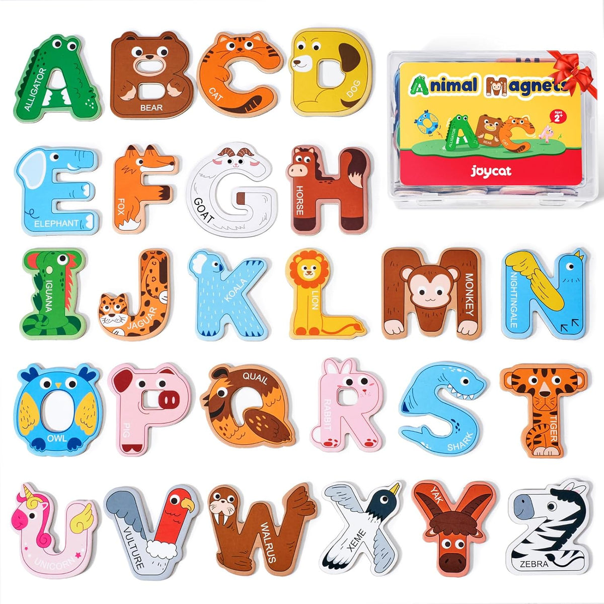 JoyCat wooden thick alphabet magnets set front view on table