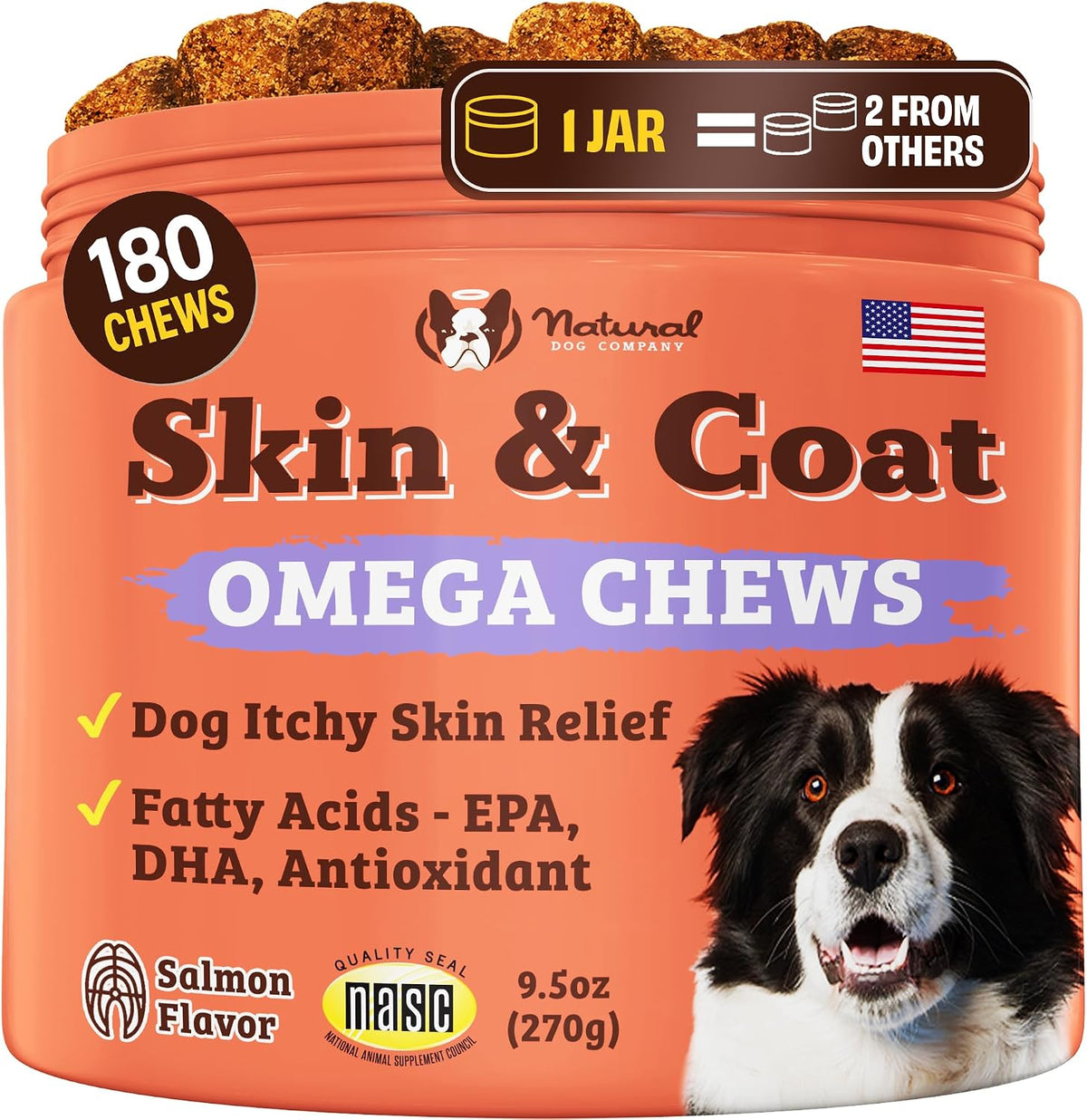 Flavored nutritional pet supplements container top view for canine wellness