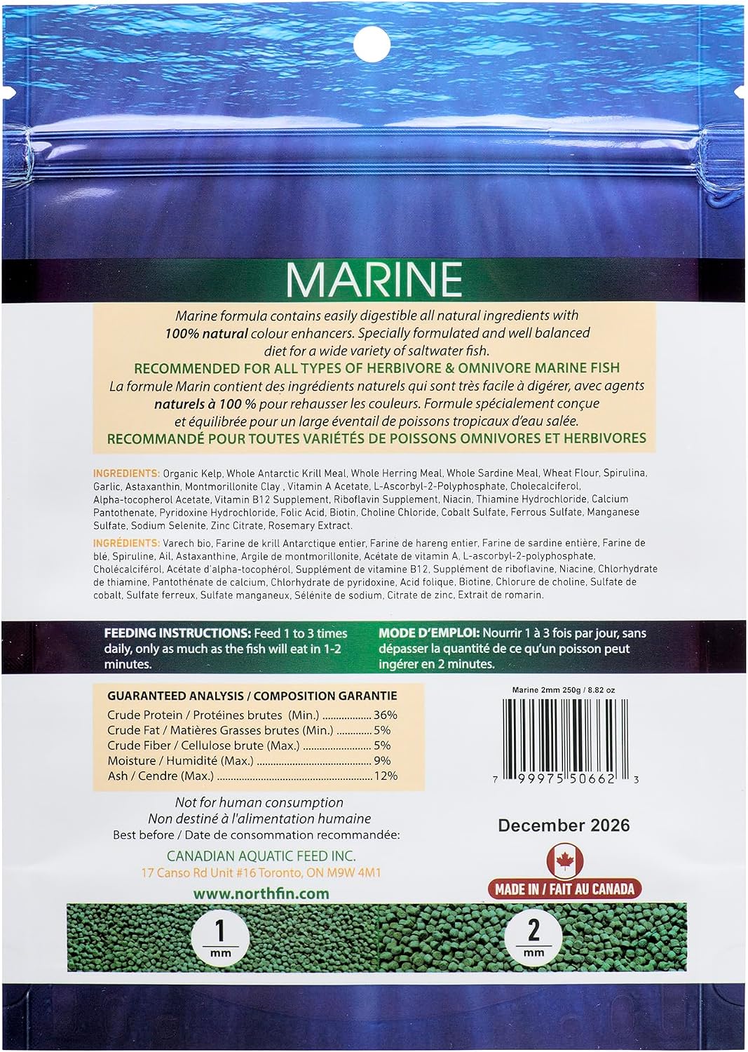 Northfin Marine Formula 2mm slow-sinking pellets close up